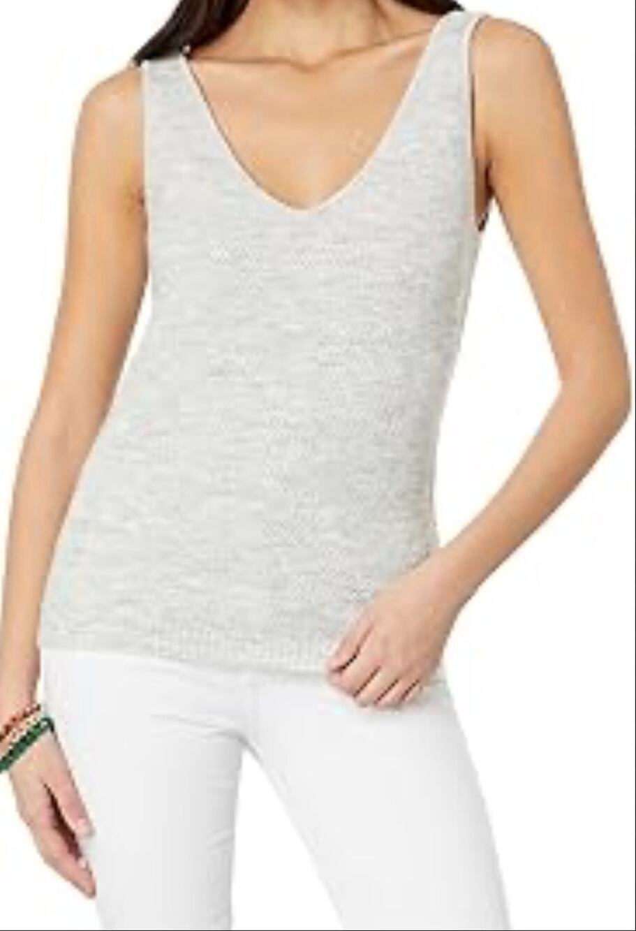 Lilly Pulitzer Tank Top Womens L Heather Gray V-Neck Knit Vest Rib Hem Preppy